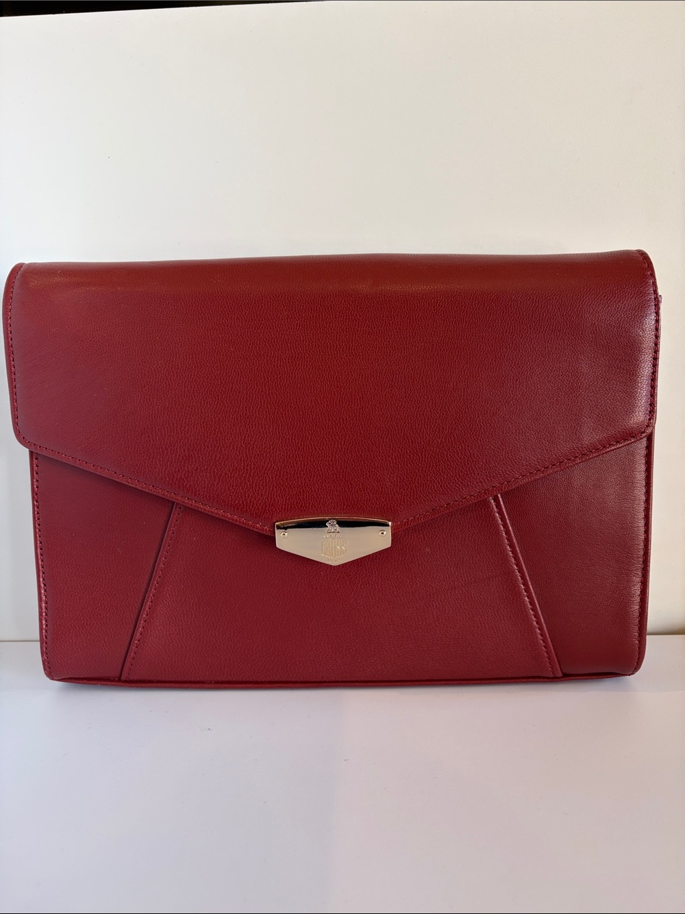Vintage Mark Cross Heritage Red Leather Envelope Clutch with Gold Hardware